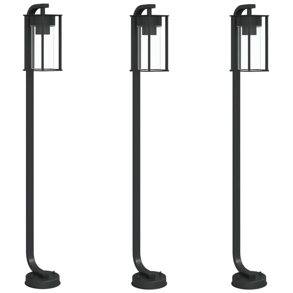 Lampy ogrodowe stojące, 3 szt., czarne, 100 cm, stal nierdzewna