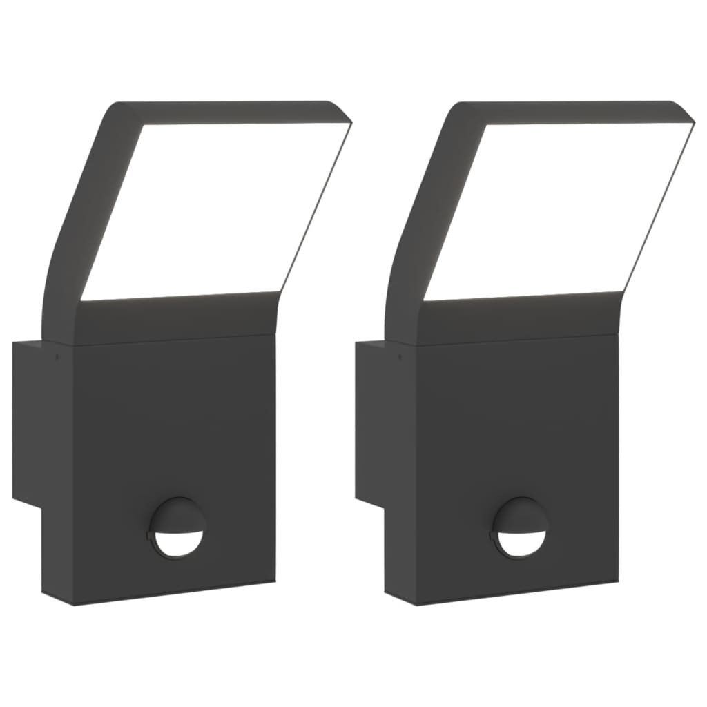 Zewnętrzne kinkiety LED z czujnikami, 2 szt., czarne, aluminium