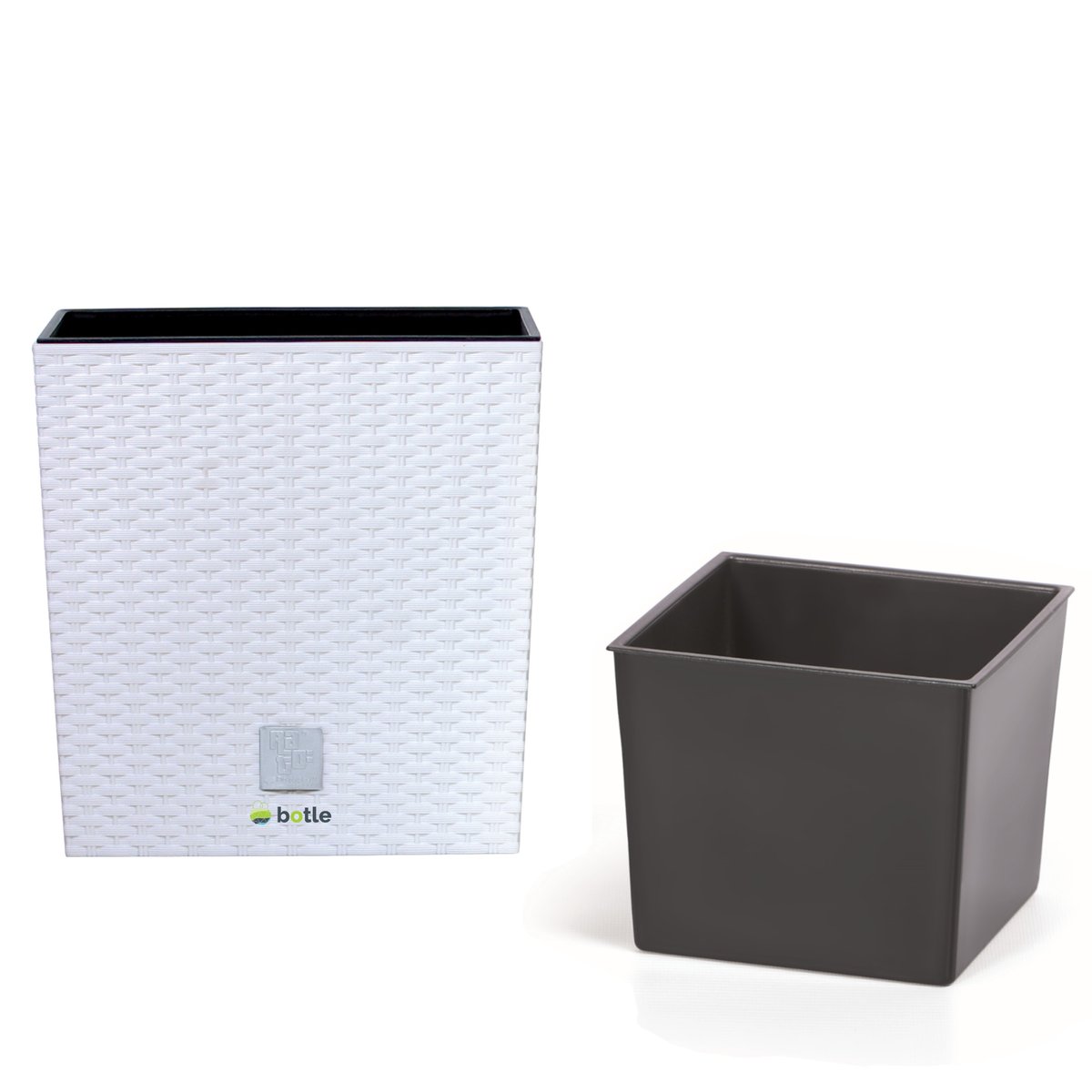 Doniczka kwadratowa wkład rattan 20x20x20,2 cm biały