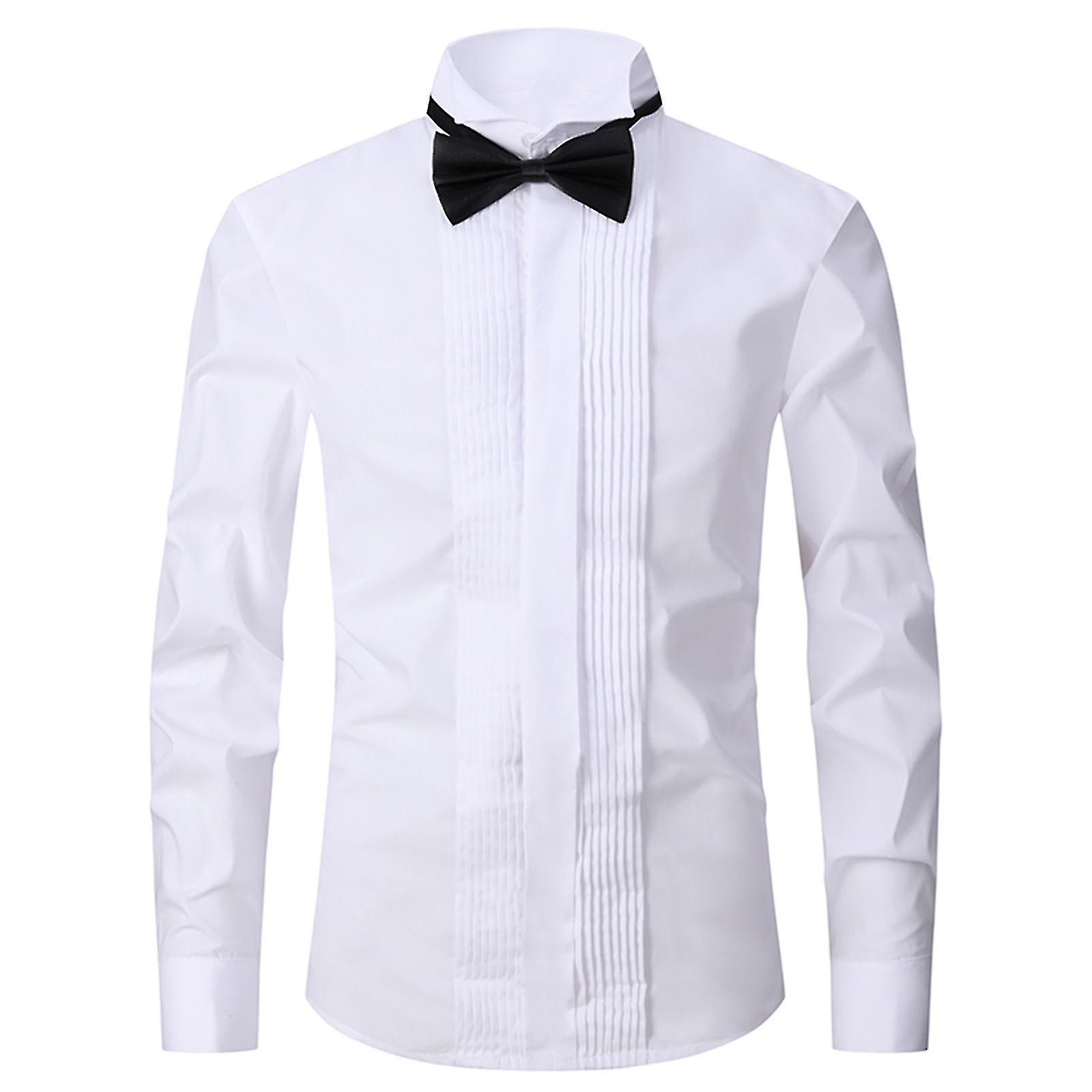 Sukienka Koszula Męska Smokingowa Kołnierz Groomsman's Dress Groom Groom Koszula ślubna Mężczyzna Biały L