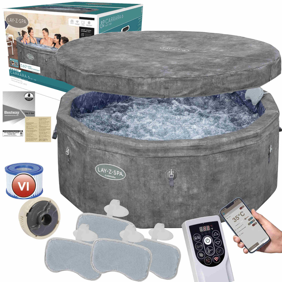 Bestway 6001V Carrara SPA 170x65cm Hydromasaż 140dysz Podgrzewacz 6os 2025r