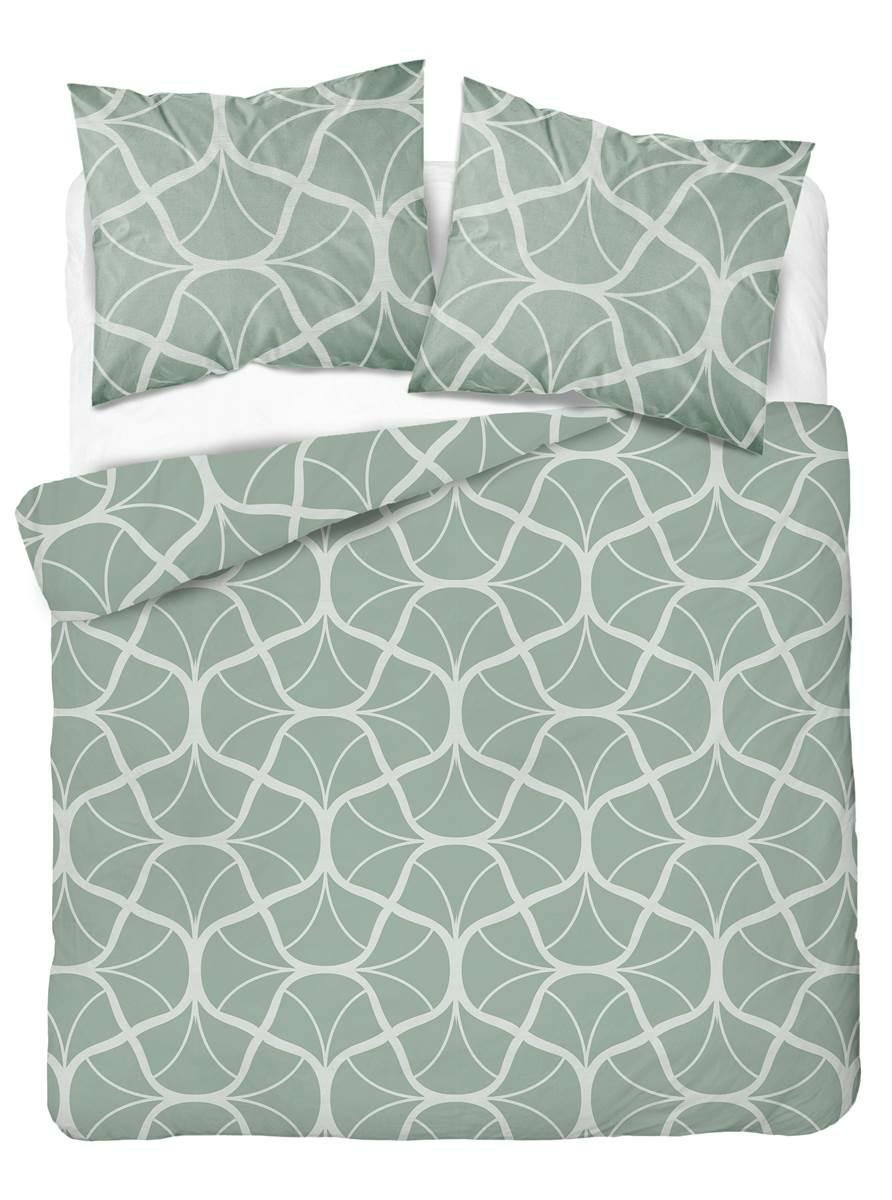 Pościel satynowa 220x200 seledynowa ciemna kremowa geometria Home Satin