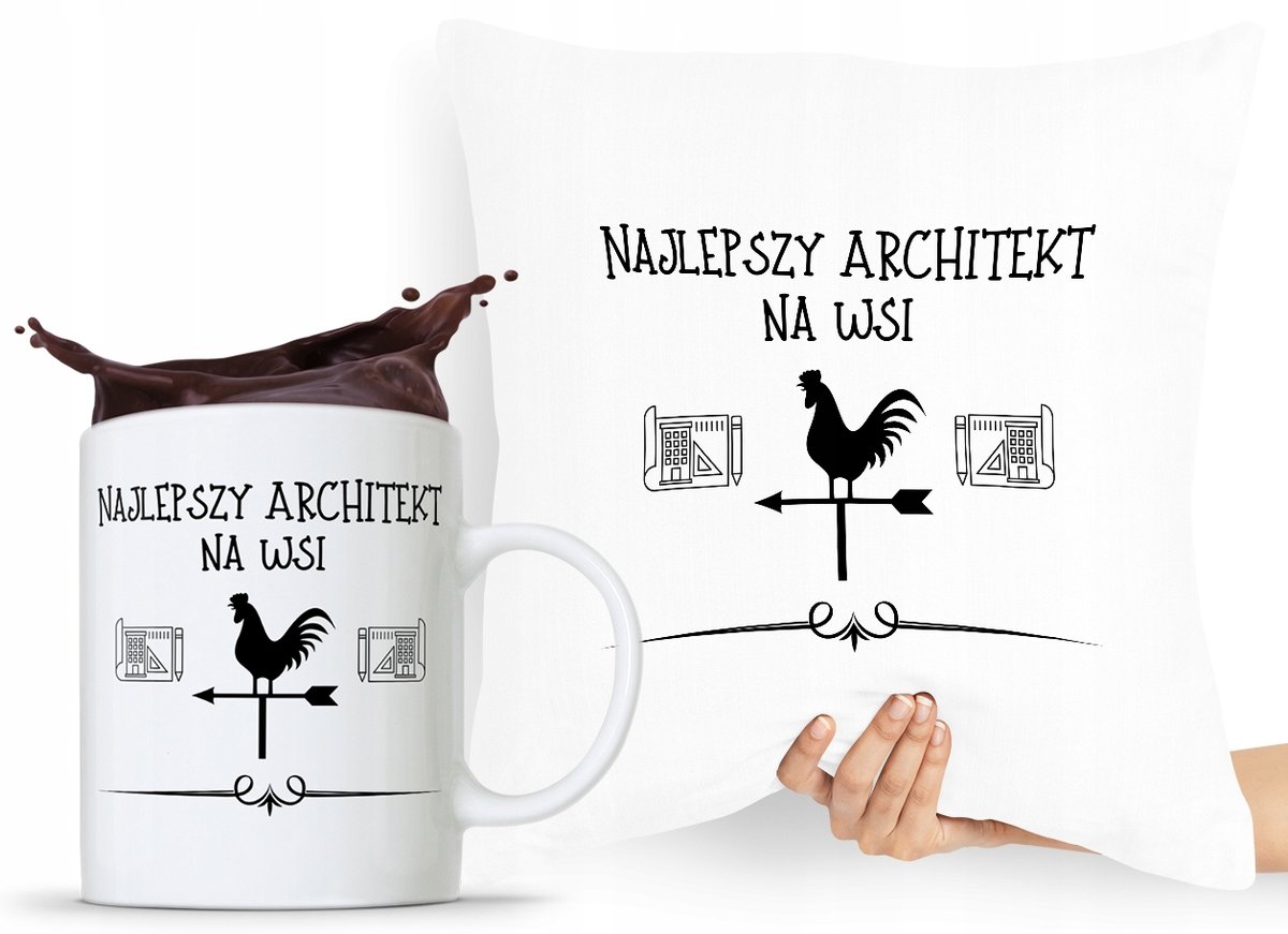 ZESTAW PODUSZKA + KUBEK DLA ARCHITEKTA PROJEKTANTA z Nadrukiem ze Zdjęciem