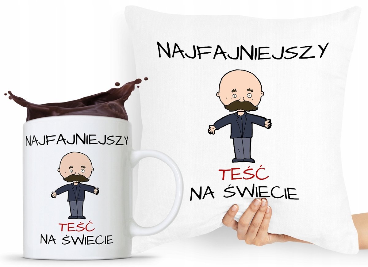 ZESTAW PODUSZKA + KUBEK PREZENT DLA TEŚCIA TATY z Nadrukiem ze Zdjęciem