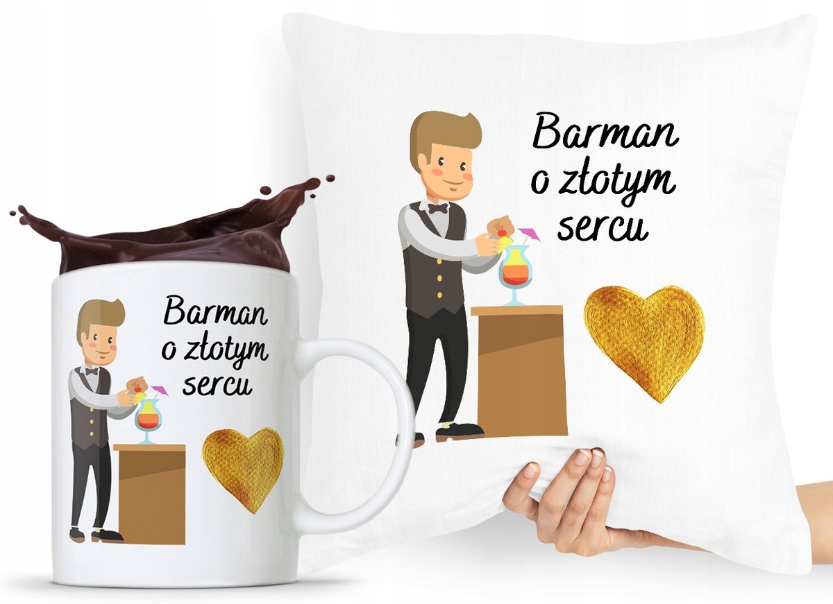 ZESTAW PODUSZKA + KUBEK PREZENT DLA BARMANA z Nadrukiem ze Zdjęciem