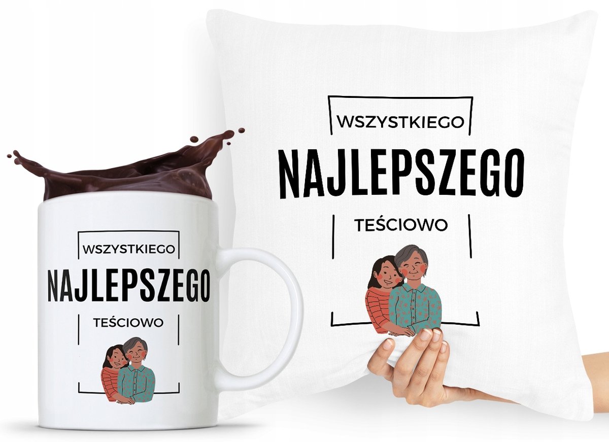 ZESTAW PODUSZKA + KUBEK PREZENT DLA TEŚCIOWEJ MAMY z Nadrukiem ze Zdjęciem