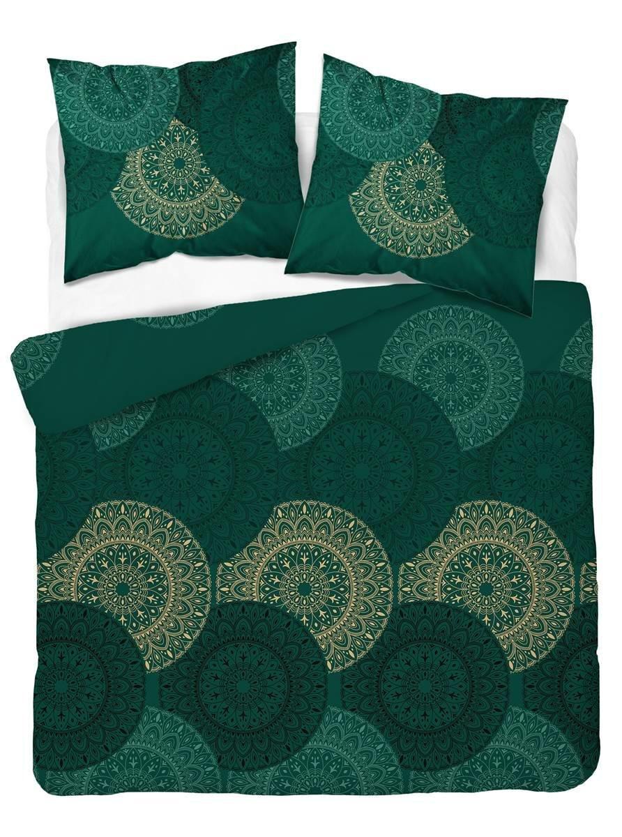 Pościel satynowa 180x200 zielona butelkowa złota geometria Home Satin