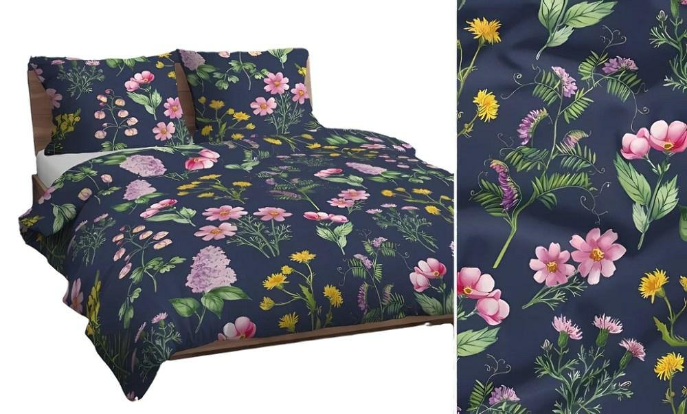 Pościel 140x200 granatowa zielona różowa żółta bawełna Max