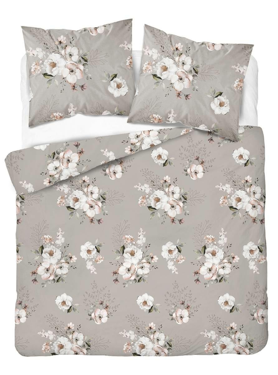 Pościel satynowa 160x200 beżowa cappuccino biała pudrowa kwiaty Home Satin