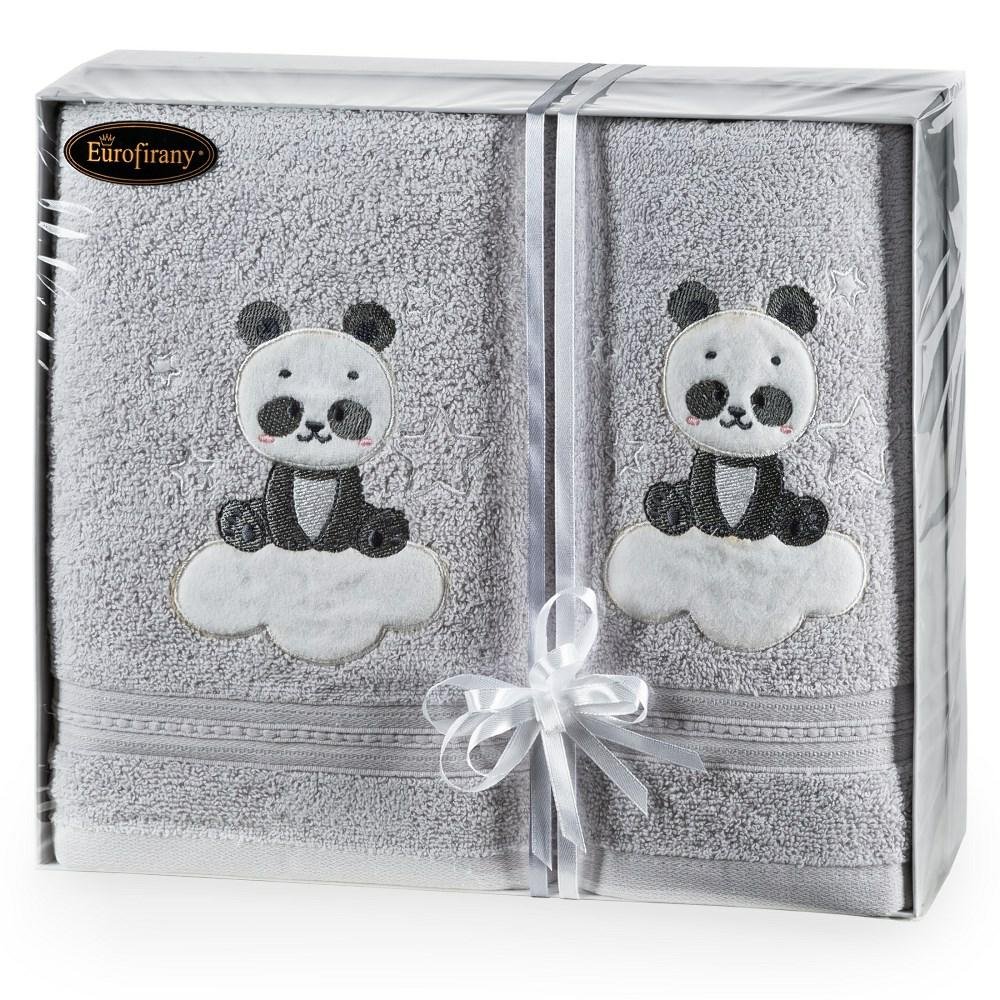 Komplet ręczników Baby63 50x90 + 70x140 Panda srebrny zestaw upominkowy 450g/m2