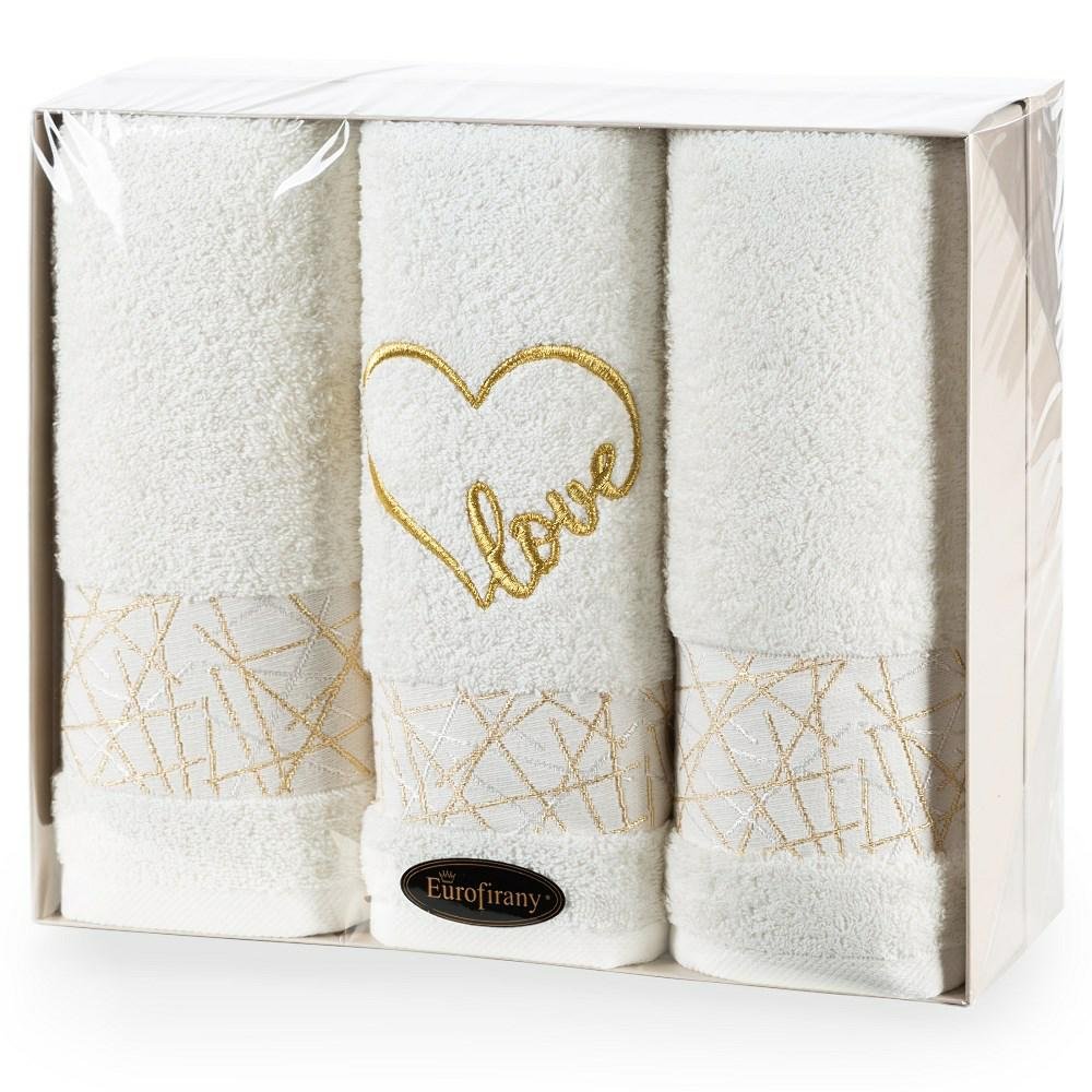 Komplet ręczników Nika 2 szt 50x90 + 70x140 Love kremowy zestaw upominkowy 480g/m2