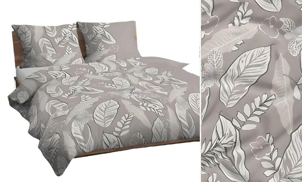 Pościel 140x200 beżowa cappuccino biała liście bawełna Max