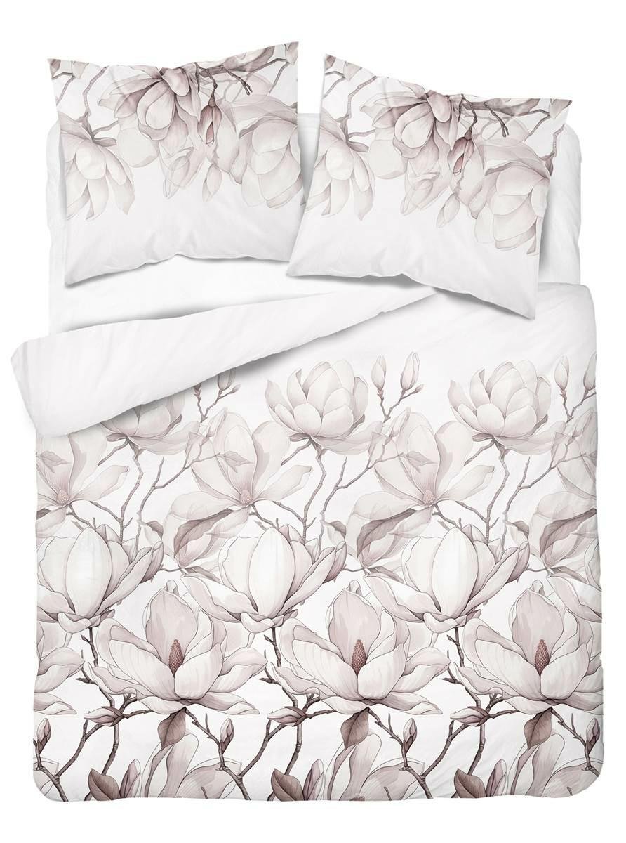 Pościel satynowa 160x200 różowa pudrowa biała kwiaty Home Satin