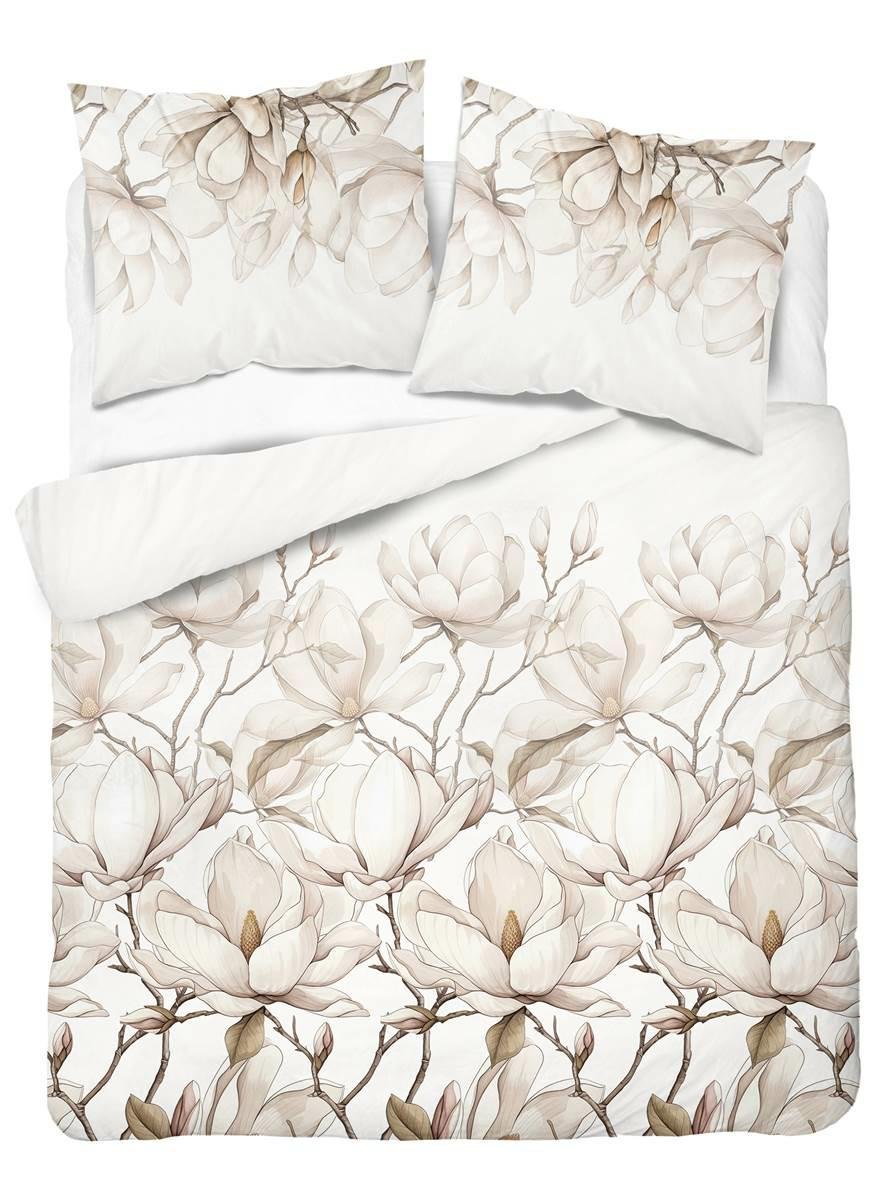 Pościel satynowa 220x200 biała kremowa beżowa jasna kwiaty Home Satin