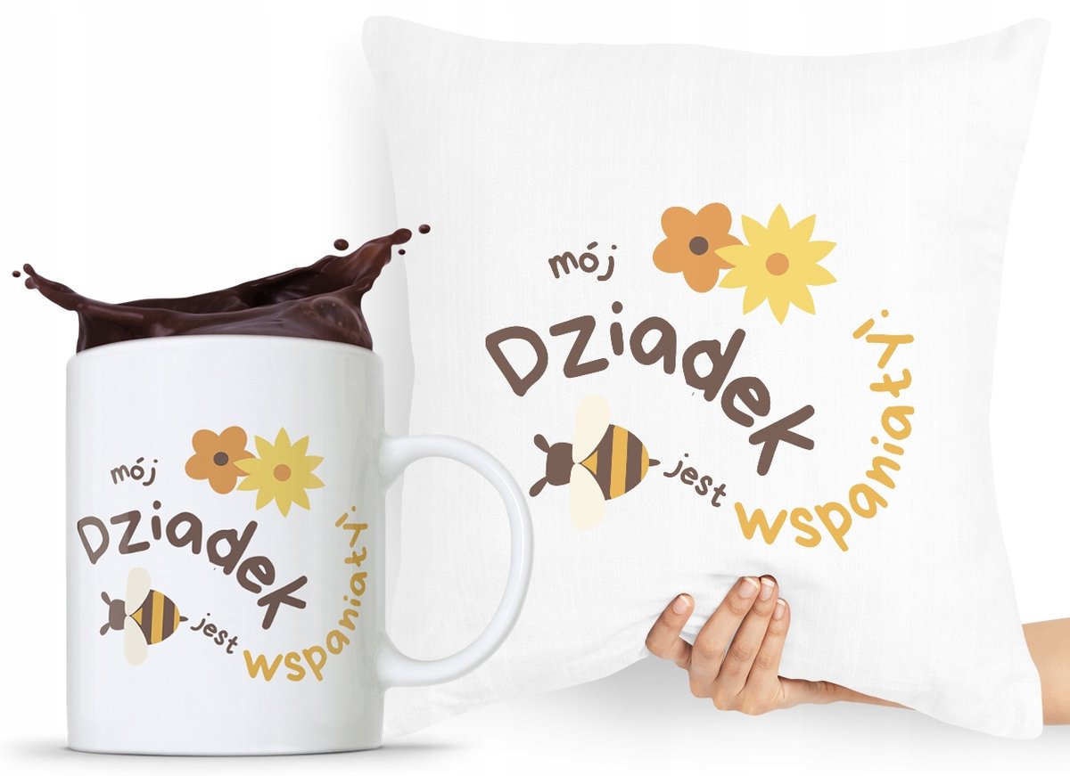 ZESTAW PODUSZKA + KUBEK PREZENT DZIEŃ DZIADKA z Nadrukiem ze Zdjęciem