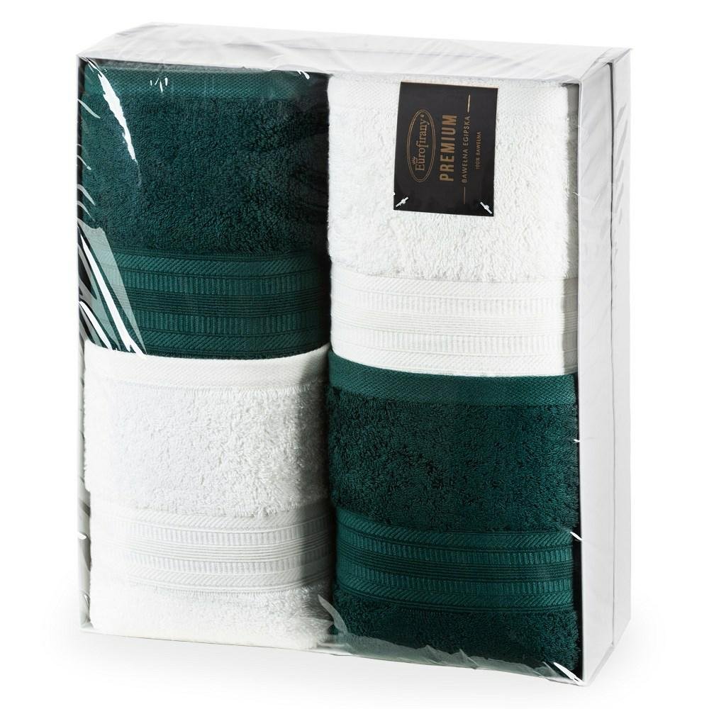 Komplet ręczników Elen 2 szt 50x90 + 2 szt 70x140 kremowy zielony ciemny zestaw upominkowy 550g/m2