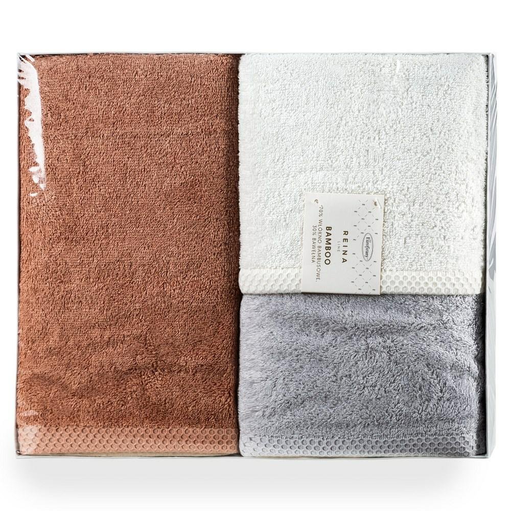 Komplet ręczników Harmony 3 szt 30x50 biały srebrny pudrowy zestaw upominkowy 500g/m2