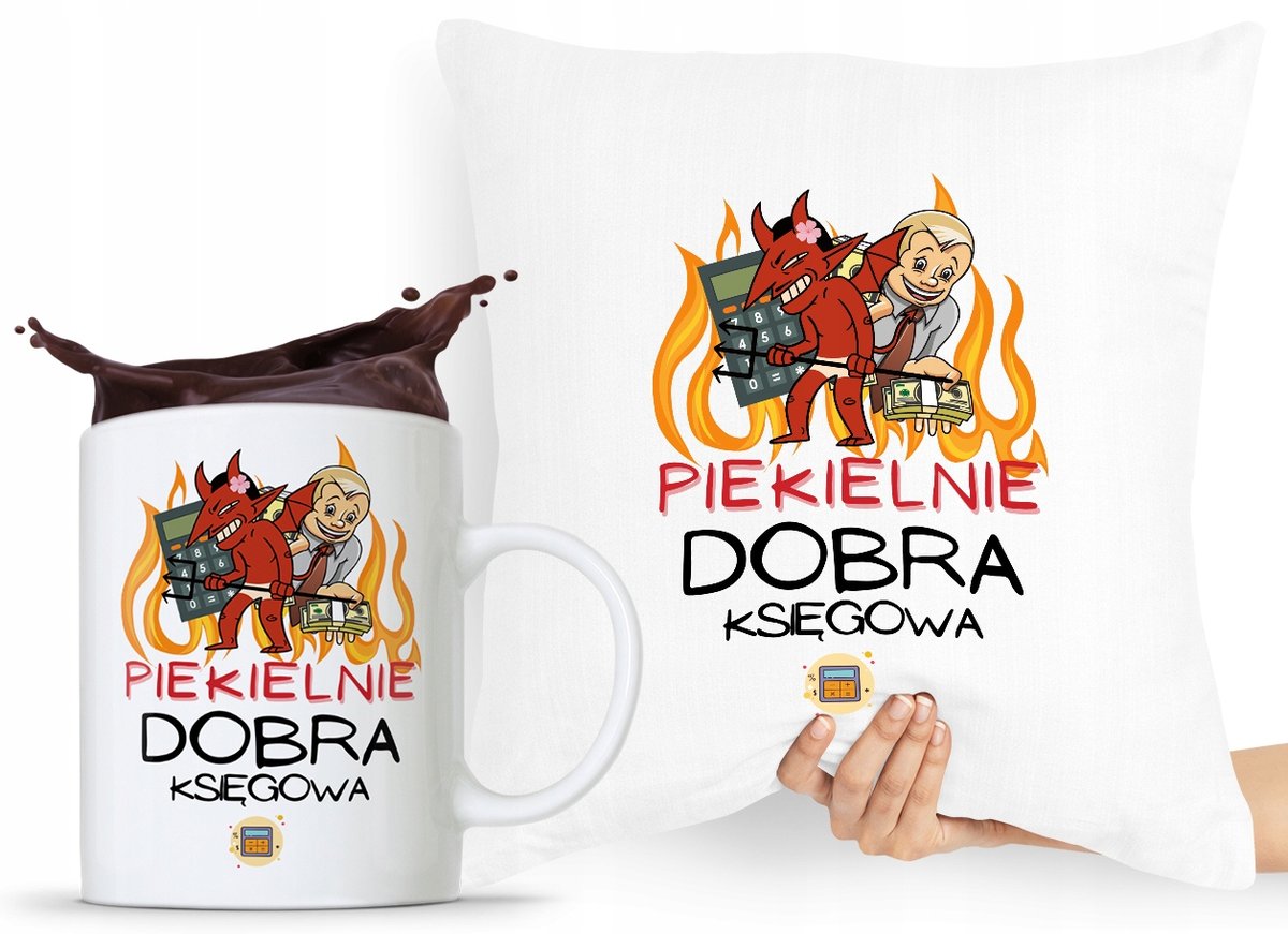 ZESTAW PODUSZKA + KUBEK DLA KSIĘGOWEGO KSIĘGOWEJ z Nadrukiem ze Zdjęciem
