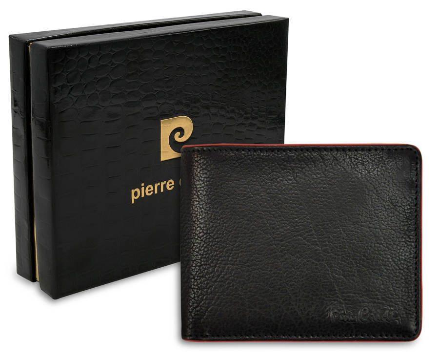 Pierre Cardin, Portfel skórzany męski, Tumble 325, czarny/czerwony, ochrona RFID