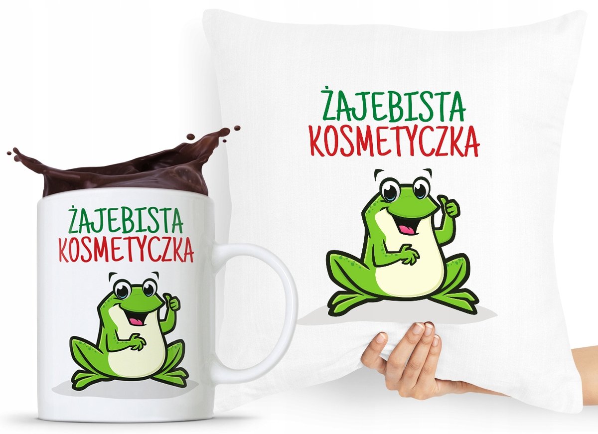 ZESTAW PODUSZKA + KUBEK KOSMETYCZKI MAKIJAŻYSTKI z Nadrukiem ze Zdjęciem