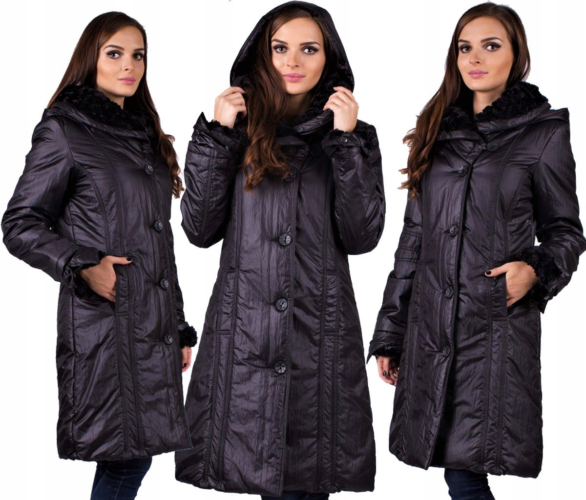 CZARNY PŁASZCZ z KAPTUREM DAMSKI POGRZEB ŻAŁOBA OKAZJA