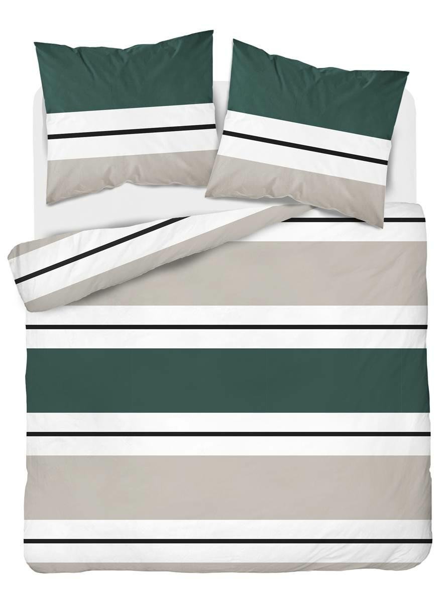 Pościel satynowa 160x200 biała zielona butelkowa beżowa paski Home Satin