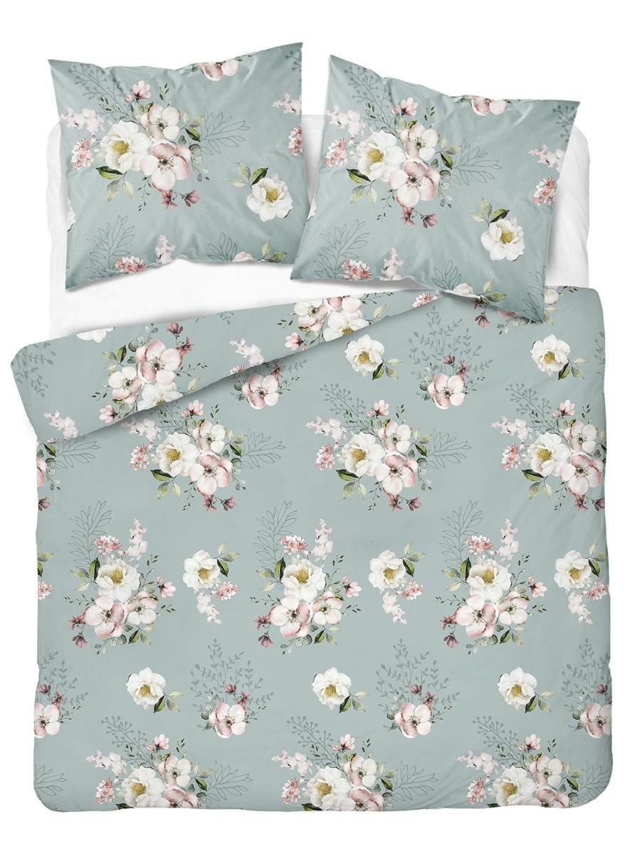 Pościel satynowa 160x200 szara biała różowa kwiaty Home Satin
