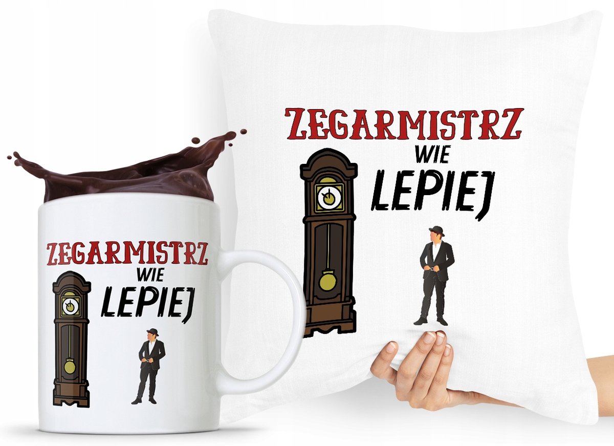 ZESTAW PODUSZKA + KUBEK DLA ZEGARMISTRZA PREZENT z Nadrukiem ze Zdjęciem