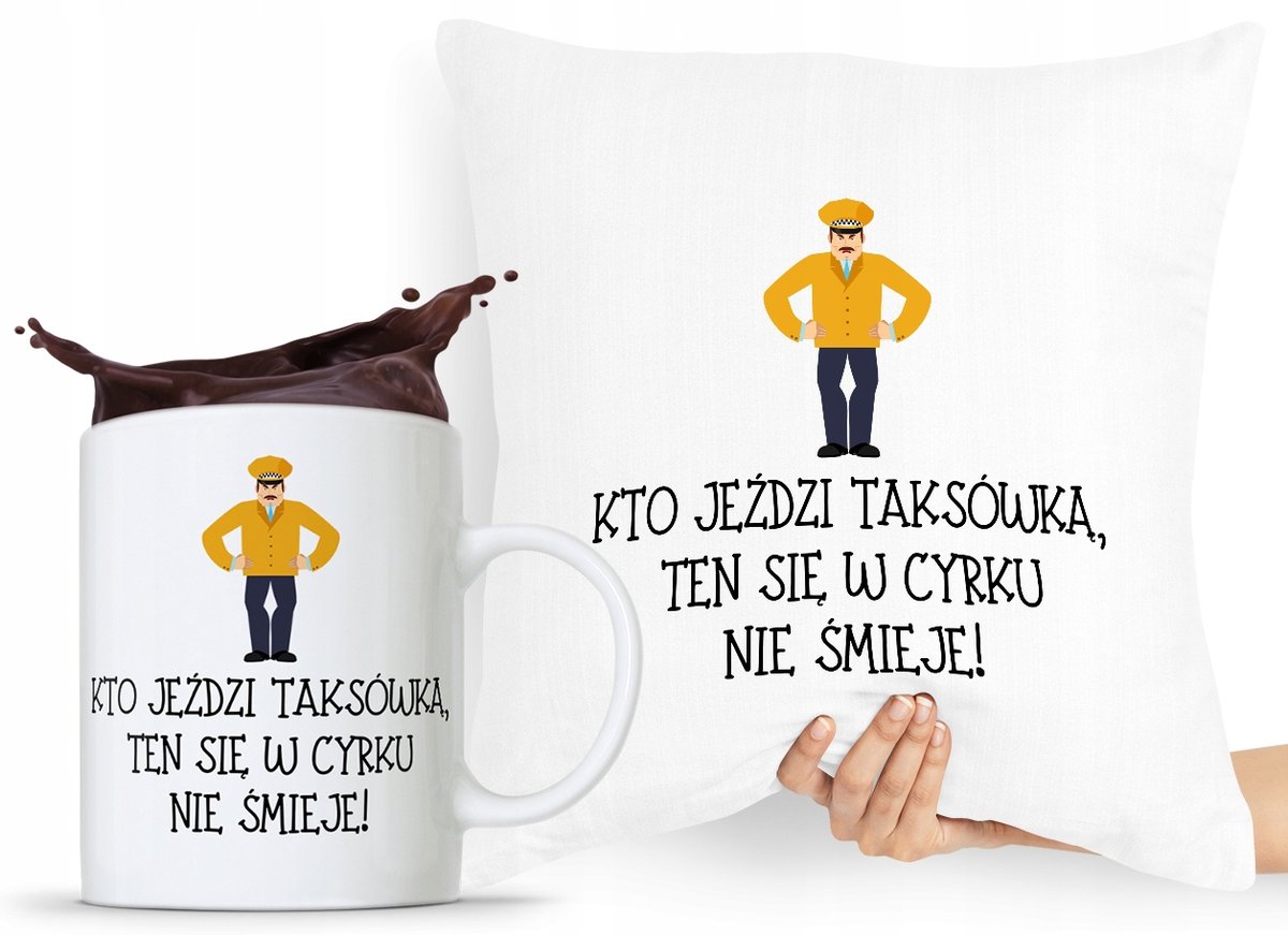 ZESTAW PODUSZKA + KUBEK DLA TAKSÓWKARZA TARYFIARZA z Nadrukiem ze Zdjęciem