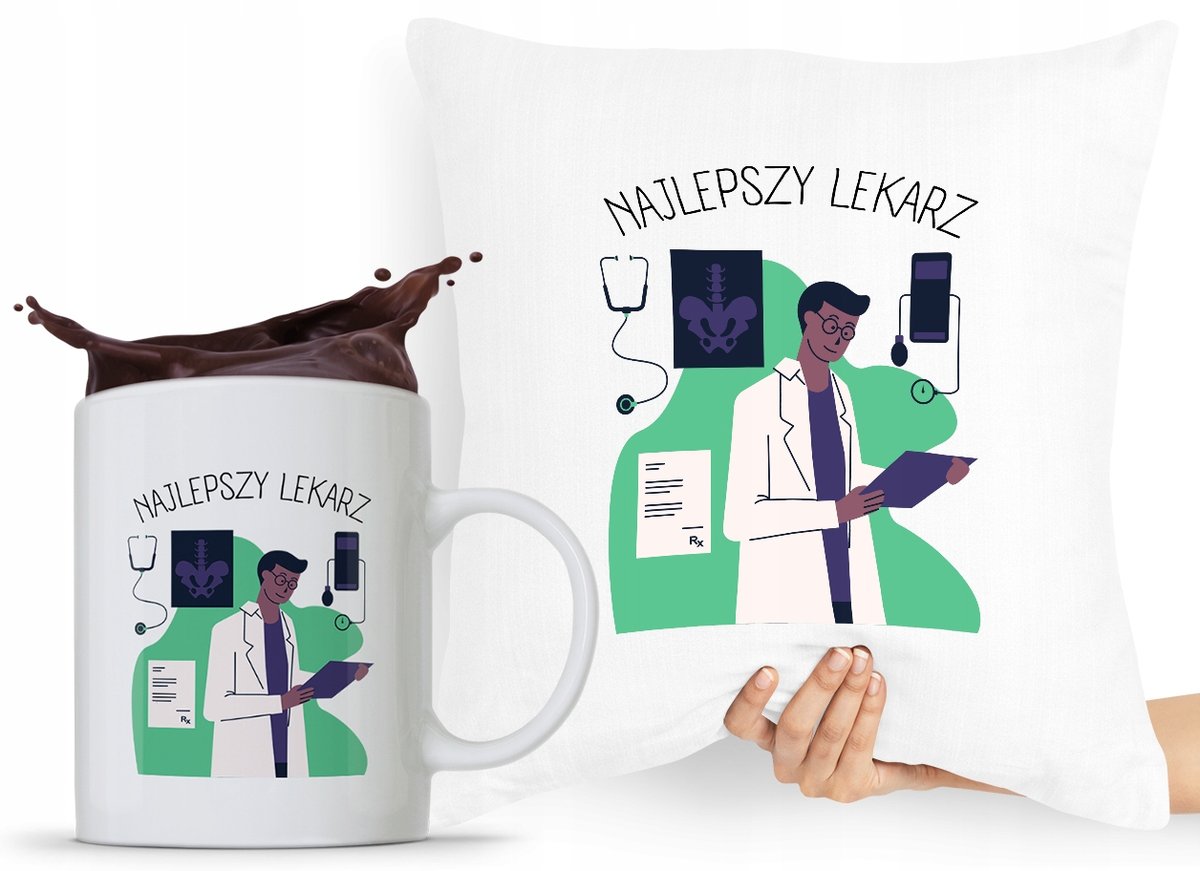 ZESTAW PODUSZKA + KUBEK DLA DOKTORA LEKARZA z Nadrukiem ze Zdjęciem