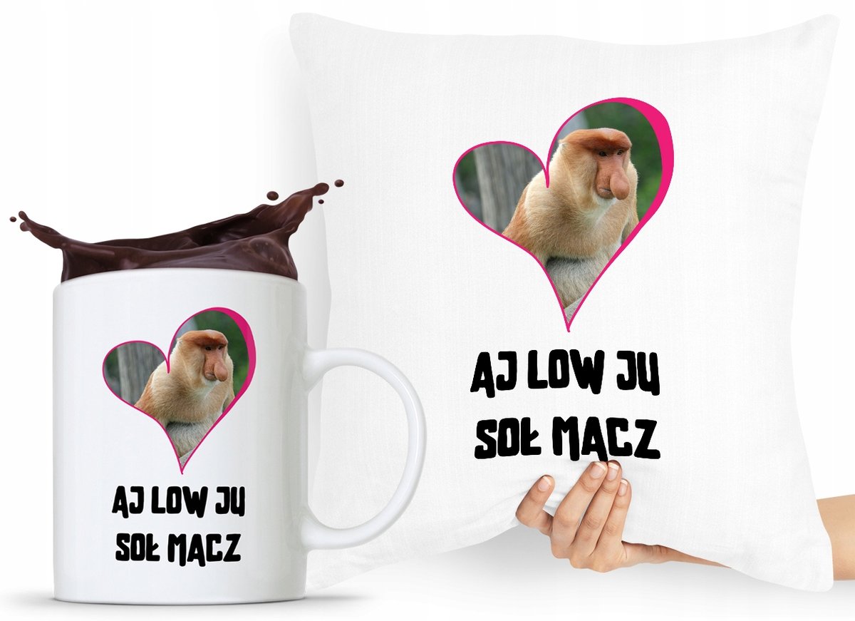 ZESTAW PODUSZKA + KUBEK PREZENT NOSACZ JANUSZ z Nadrukiem ze Zdjęciem