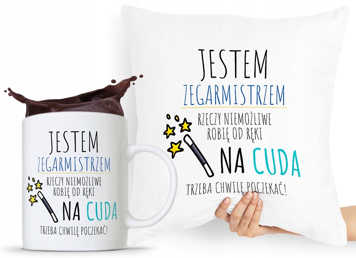 ZESTAW PODUSZKA + KUBEK DLA ZEGARMISTRZA PREZENT z Nadrukiem ze Zdjęciem