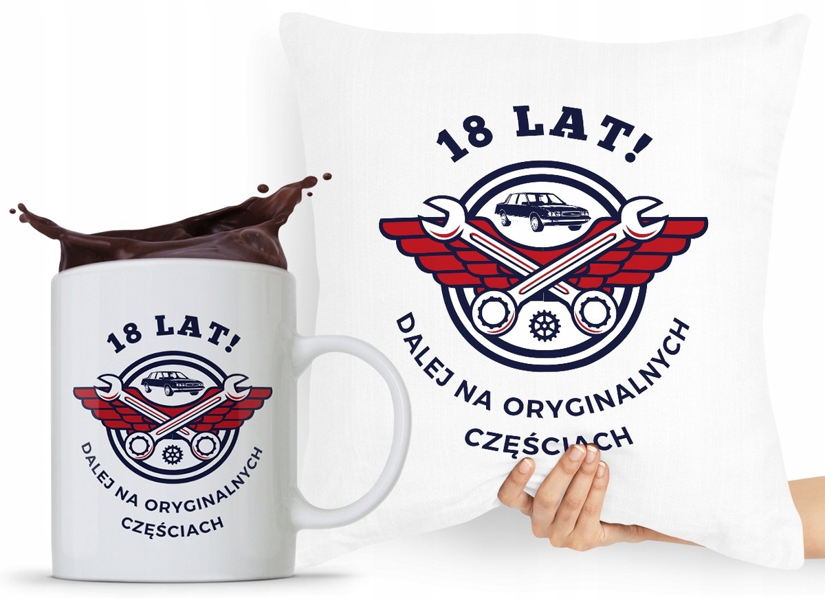 ZESTAW PODUSZKA + KUBEK NA URODZINY 18 18te 18-te z Nadrukiem ze Zdjęciem