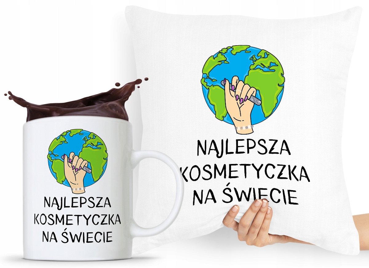 ZESTAW PODUSZKA + KUBEK KOSMETYCZKI MAKIJAŻYSTKI z Nadrukiem ze Zdjęciem
