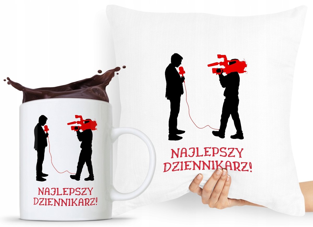 ZESTAW PODUSZKA + KUBEK PREZENT DLA DZIENNIKARZA z Nadrukiem ze Zdjęciem