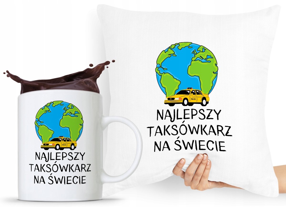 ZESTAW PODUSZKA + KUBEK DLA TAKSÓWKARZA TARYFIARZA z Nadrukiem ze Zdjęciem