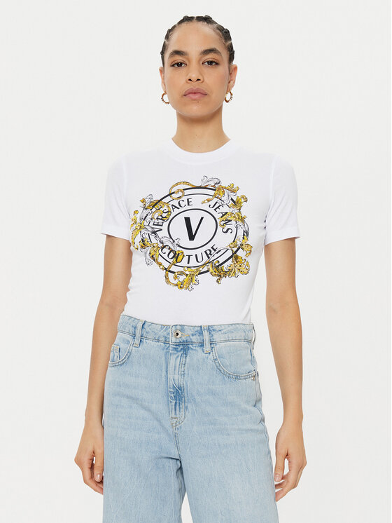 Versace Jeans Couture T-Shirt 78HAHC01 Biały Regular Fit