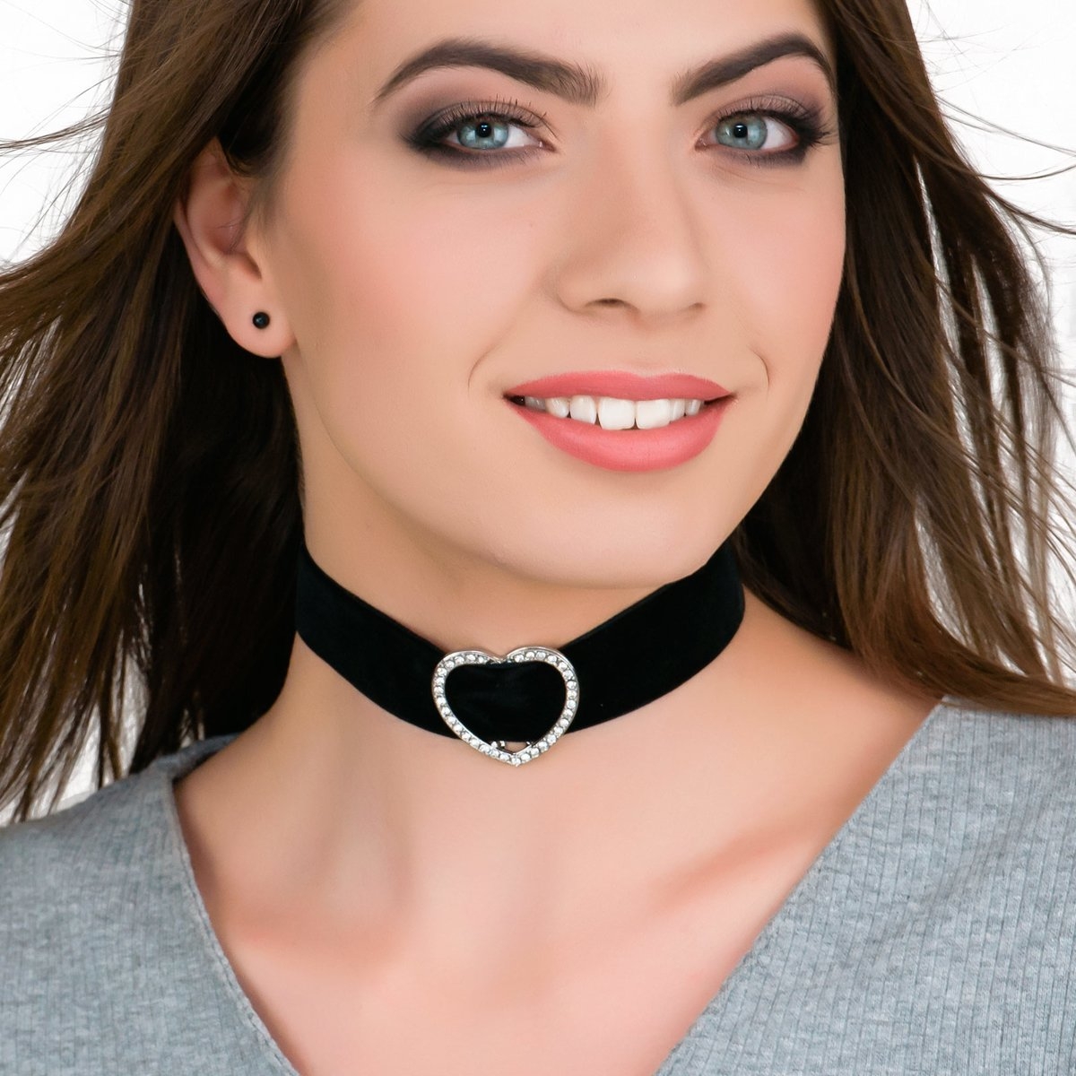 CHOKER naszyjnik NA WSTĄŻCE czarny SERCE cyrkonie