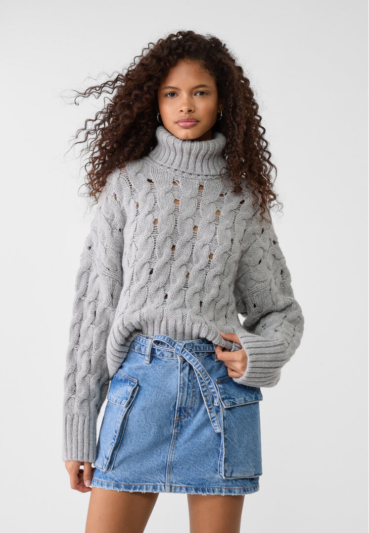 Stradivarius Jeansowa spódnica mini cargo Niebieski denim 42