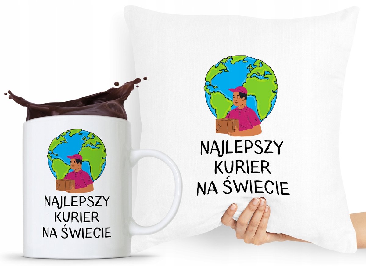 ZESTAW PODUSZKA + KUBEK PREZENT DLA KURIERA z Nadrukiem ze Zdjęciem