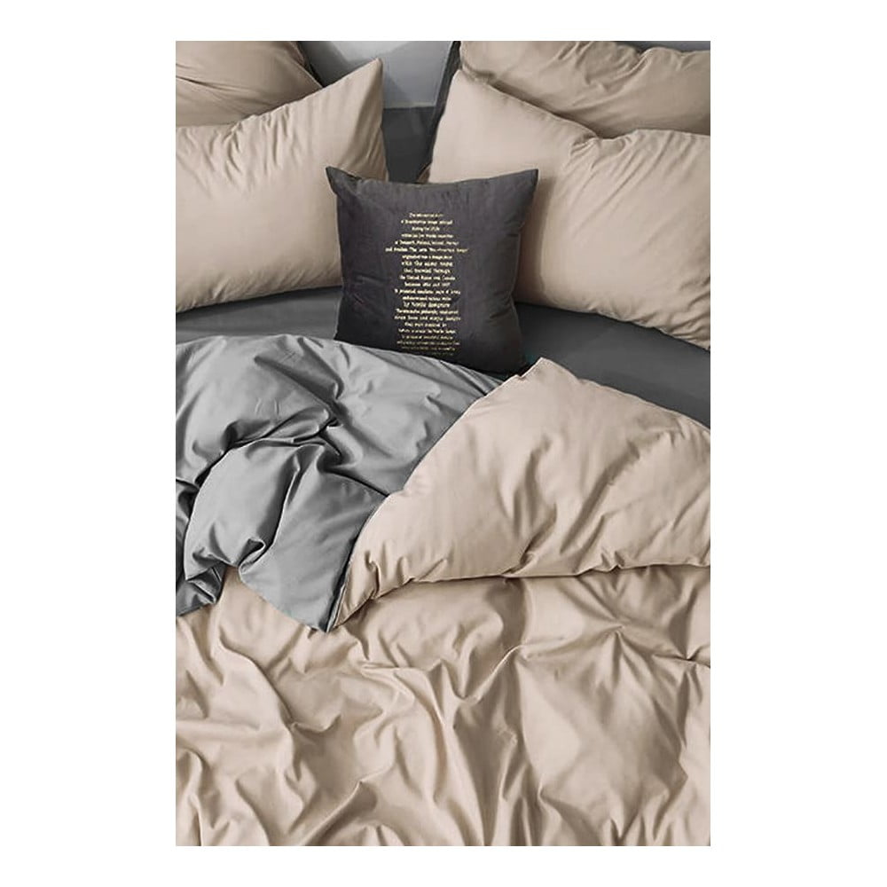 Szaro-beżowa pościel dwuosobowa z bawełny renforcé z prześcieradłem 4-częściowa 200x220 cm – Mila Home