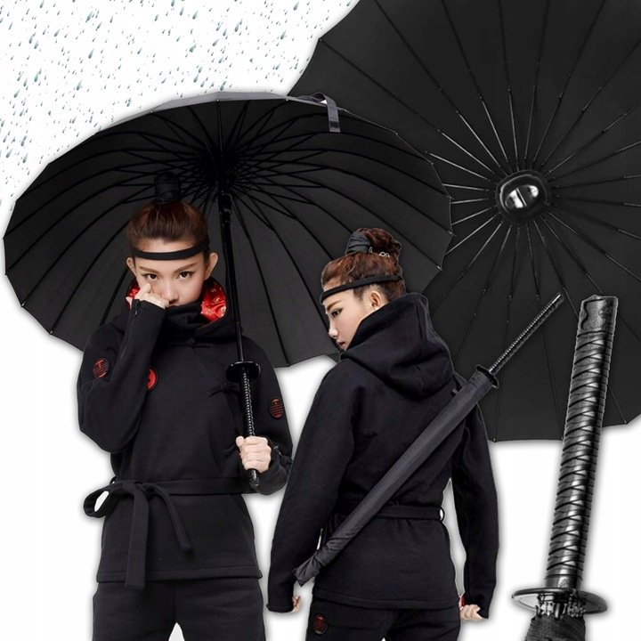 DUŻY PARASOL AUTOMATYCZNY MIECZ SAMURAJA KATANA CZARNY ANIME UNIWERSALNY XL