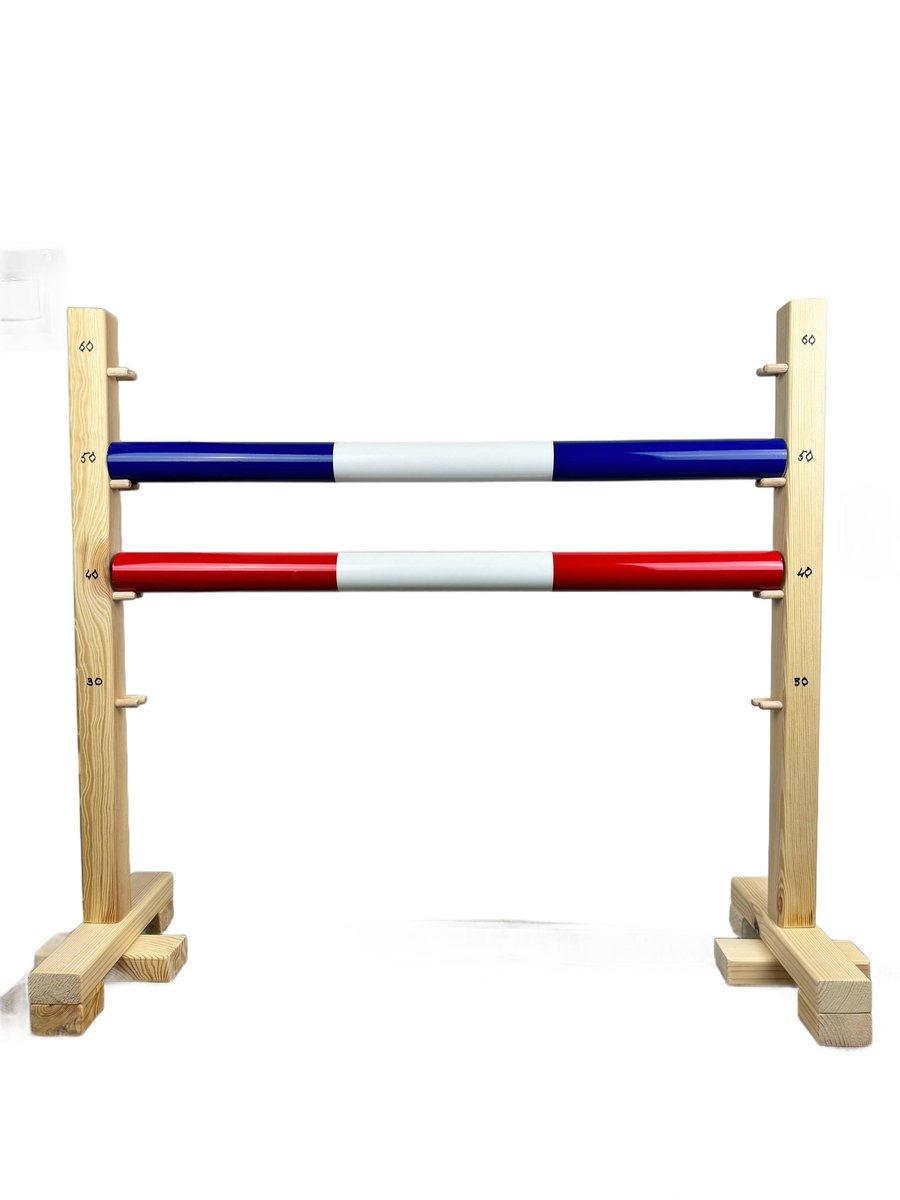 Przeszkoda skokowa do hobby horse 60 cm, 2 belki, czerwona i niebieska.