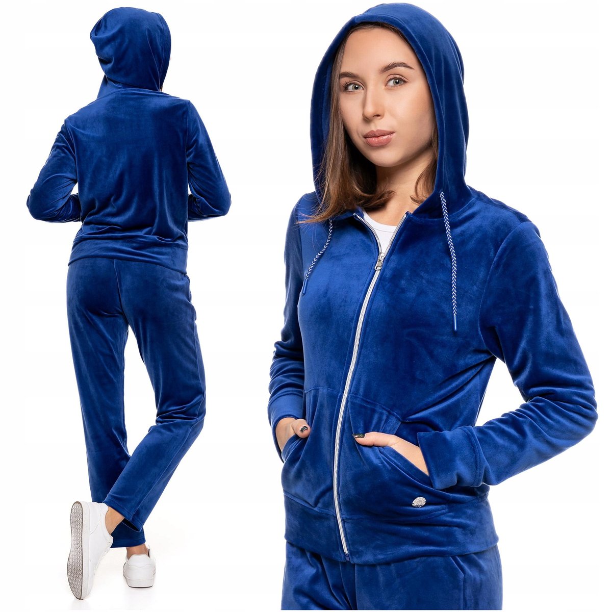 Welurowa BLUZA DAMSKA z Kapturem Rozpinana Welur Modny Kolor MORAJ L
