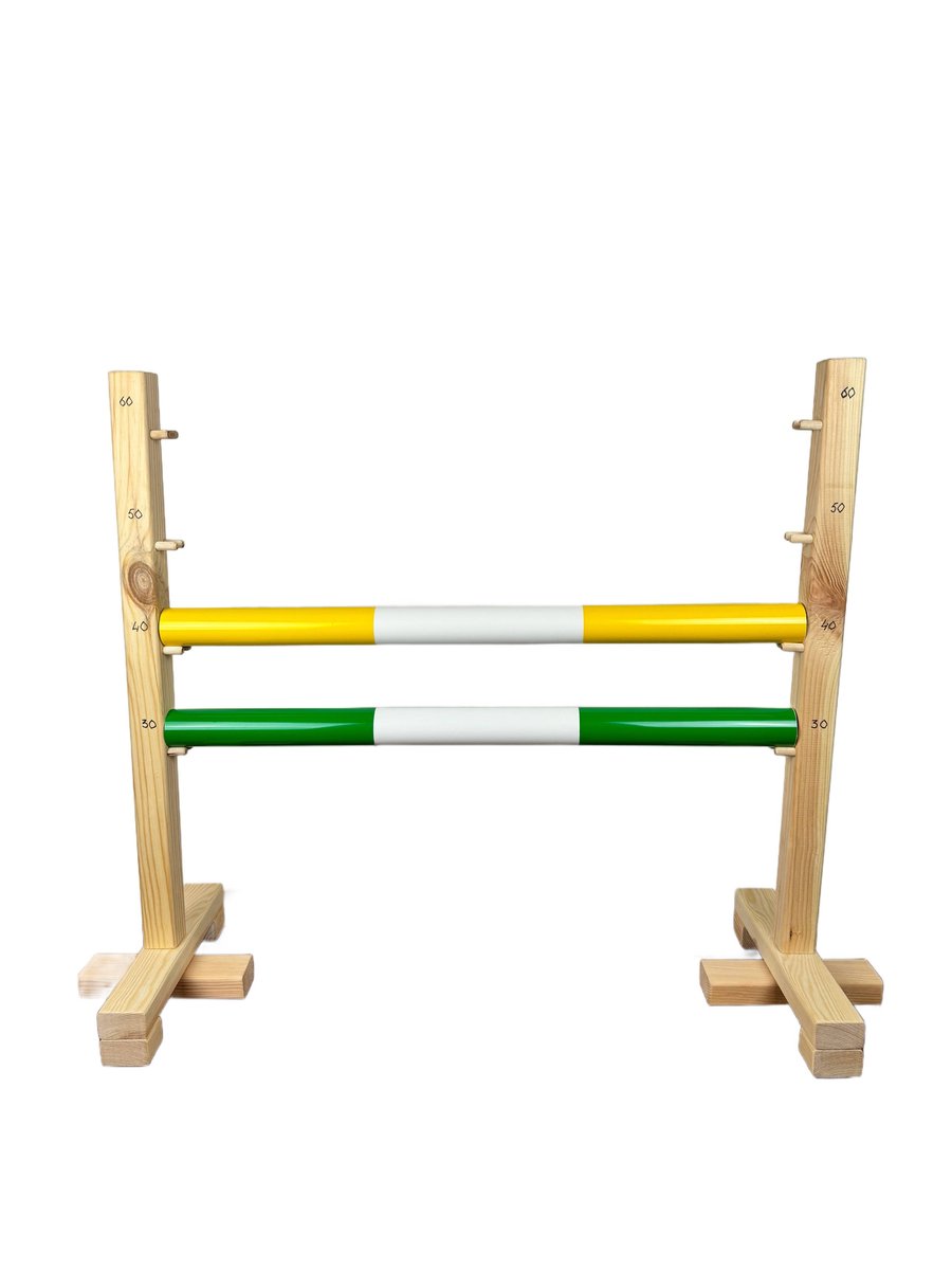 Przeszkoda skokowa do hobby horse 60 cm, 2 belki, żółta i zielona