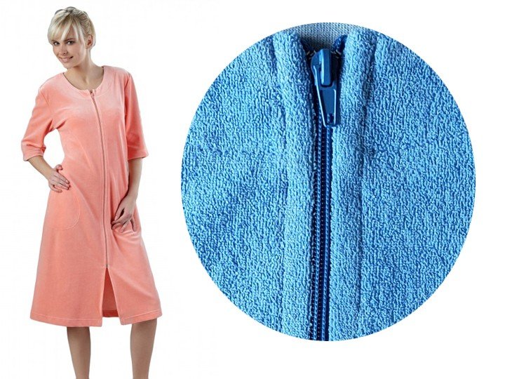 Szlafrok damski na suwak zamek 3XL XXXL PLUS SIZE Frotte Błękitny