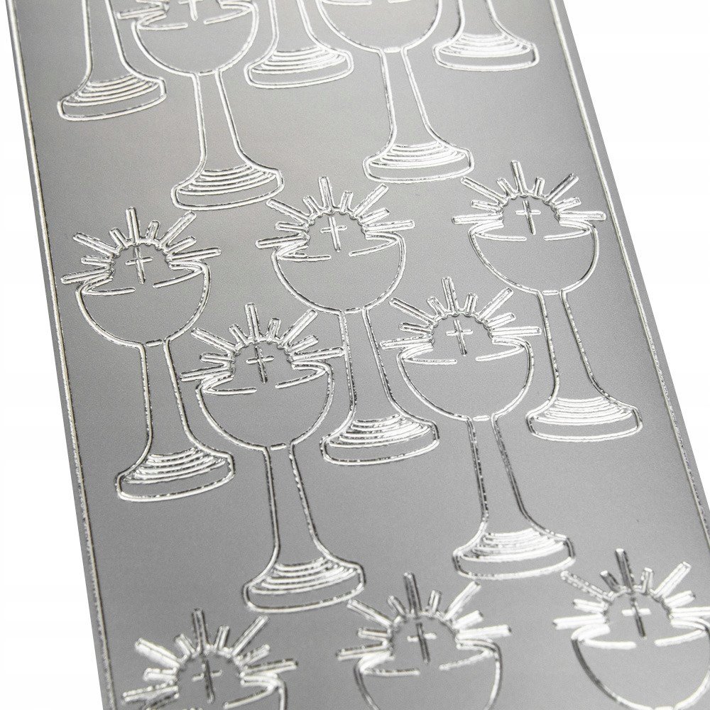STICKERSY NAKLEJKI ozdobne srebrne Kielich duży pełny Komunia