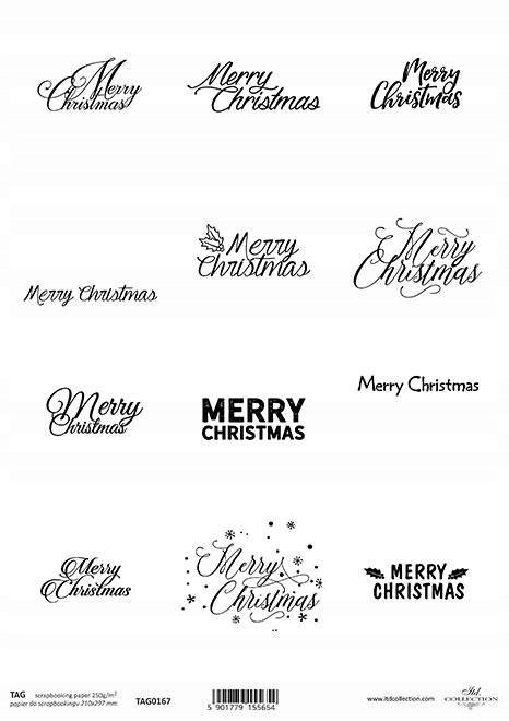 Papier do scrapbookingu A4 napisy Merry Christmas