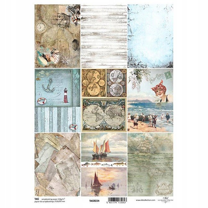 Papier do scrapbookingu A4 TAG-224 motywy marynistyczne