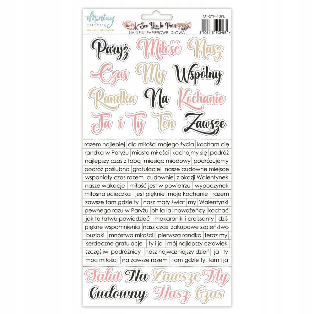 Naklejki papierowe do kolekcji See You In Paris Mintay - Słowa polskie